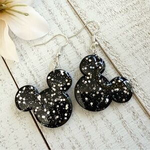 Sparkling Black Mickey Head Earrings